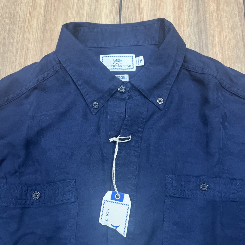Southern Tide Navy Shirt Mens Medium Lyocel Camouflage - Picture 3 of 8